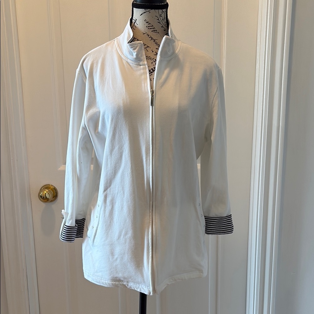Karen Scott White Utility Jacket with Stand-Up Collar